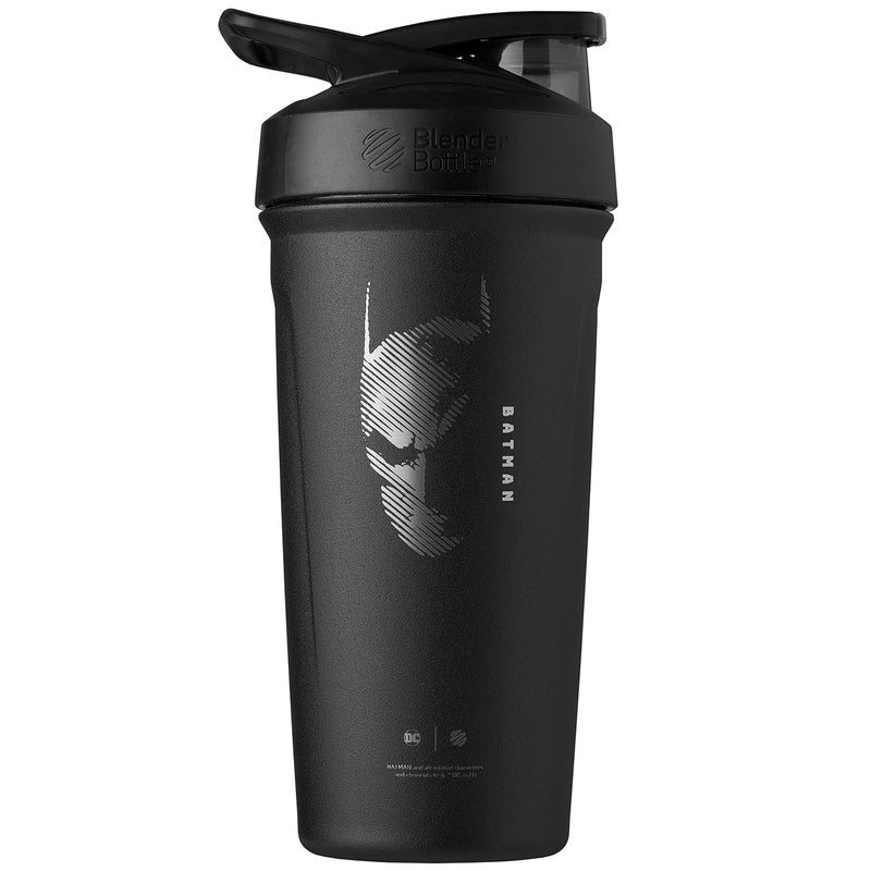 BlenderBottle Justice League Sport Insulated Stainless Steel Shaker Bottle with Wire Whisk, 24-Ounce, Batman â€“ Protein Shakes & Hydration for Athletes & Fitness Enthusiasts, Easy Mixing, Keeps Drinks Cold, Lockable Lid - Image 1