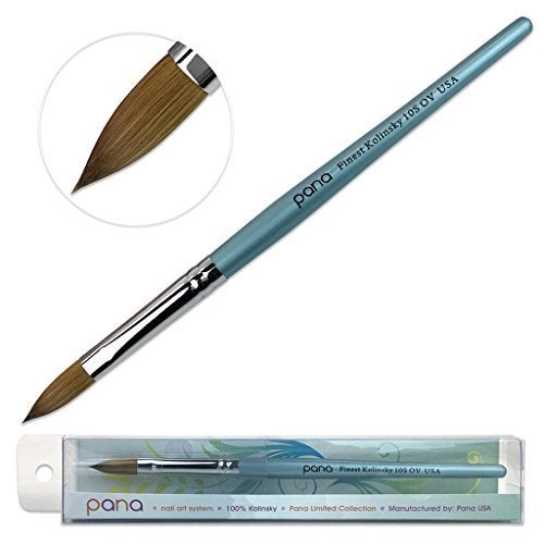 Pana pana USA Acrylic Nail Brush100 Pure Kolinsky Hair New Teal Wood Handle with Silver Ferrule Oval Crimped Shaped Style Size  10