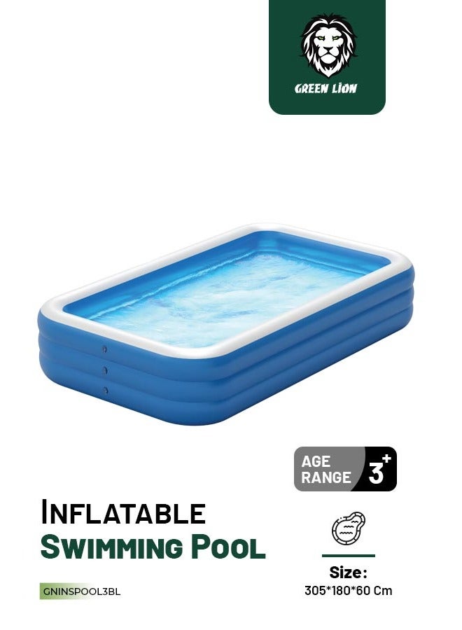 GREEN LION Inflatable Swimming Pool / 305cm x 180cm x 60cm / Inflatable/ Kiddie Pool / Large Size / Blow Up Swimming Pool for Family Adults Kids/ Blowup Pool for Indoor Outdoor Backyard - Blue - Image 1