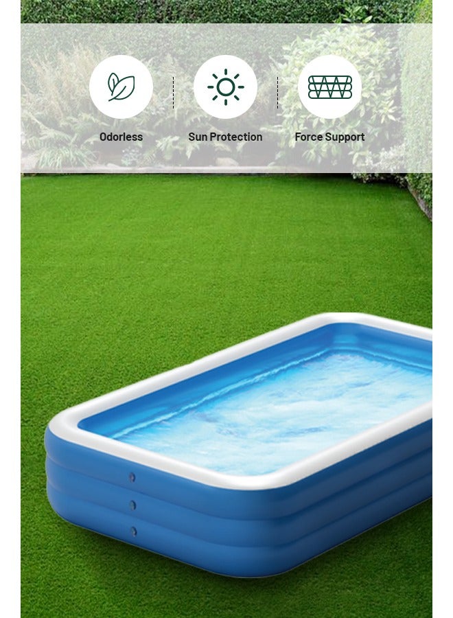 GREEN LION Inflatable Swimming Pool / 305cm x 180cm x 60cm / Inflatable/ Kiddie Pool / Large Size / Blow Up Swimming Pool for Family Adults Kids/ Blowup Pool for Indoor Outdoor Backyard - Blue - Image 2
