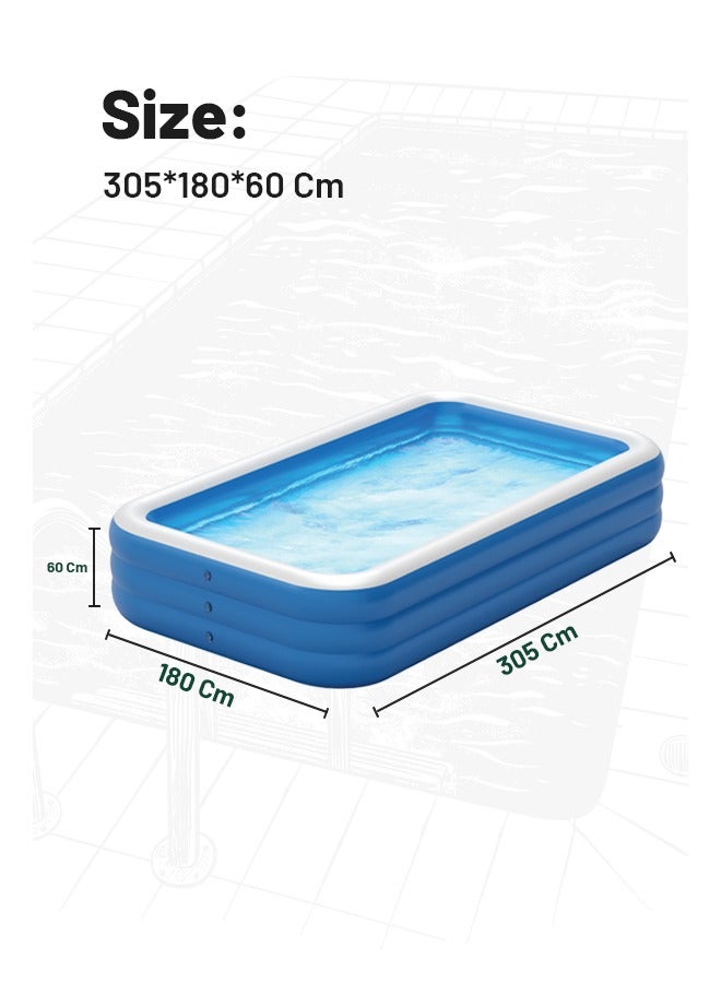 GREEN LION Inflatable Swimming Pool / 305cm x 180cm x 60cm / Inflatable/ Kiddie Pool / Large Size / Blow Up Swimming Pool for Family Adults Kids/ Blowup Pool for Indoor Outdoor Backyard - Blue - Image 5