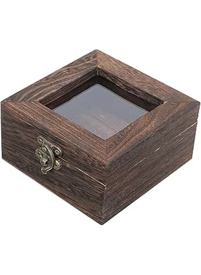 Cabilock Vintage Wood Shadow Box Lock Showcase for Jewelry Coins Storage Dustproof Carbon - Image 1