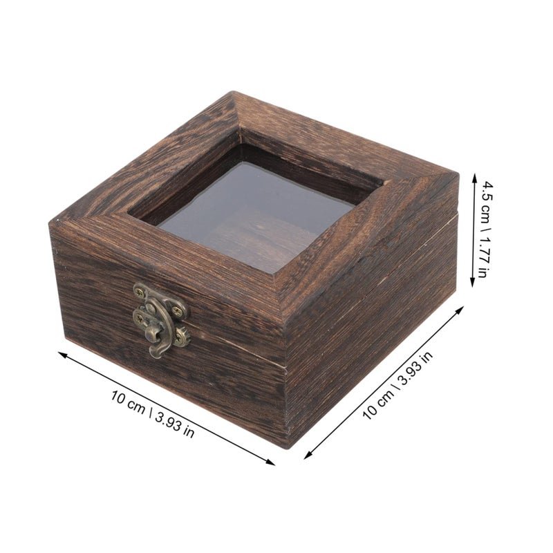 Cabilock Vintage Wood Shadow Box Lock Showcase for Jewelry Coins Storage Dustproof Carbon - Image 3