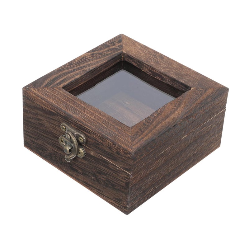 Cabilock Vintage Wood Shadow Box Lock Showcase for Jewelry Coins Storage Dustproof Carbon - Image 2