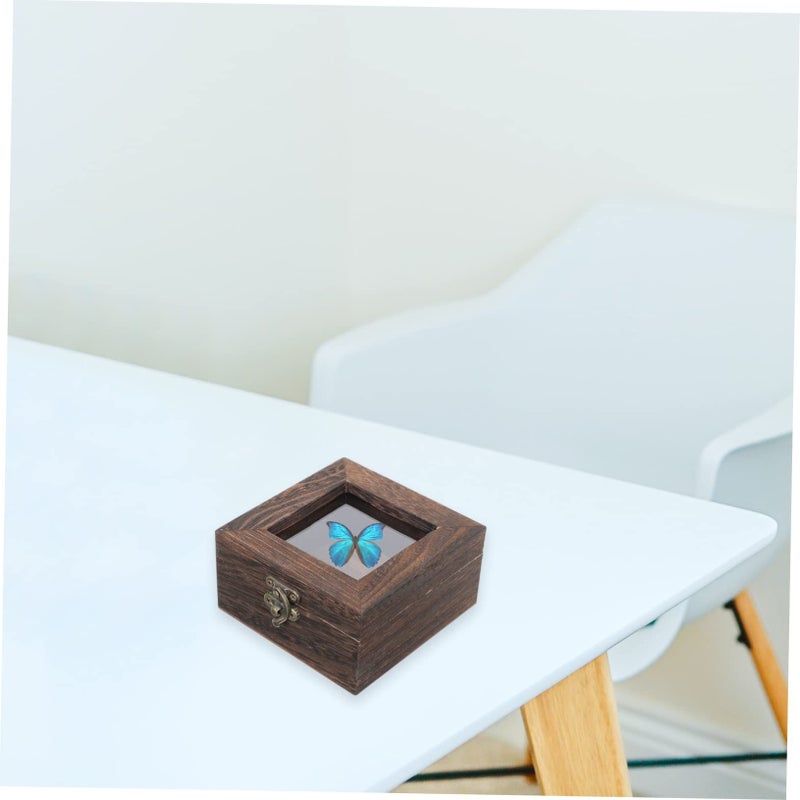 Cabilock Vintage Wood Shadow Box Lock Showcase for Jewelry Coins Storage Dustproof Carbon - Image 5