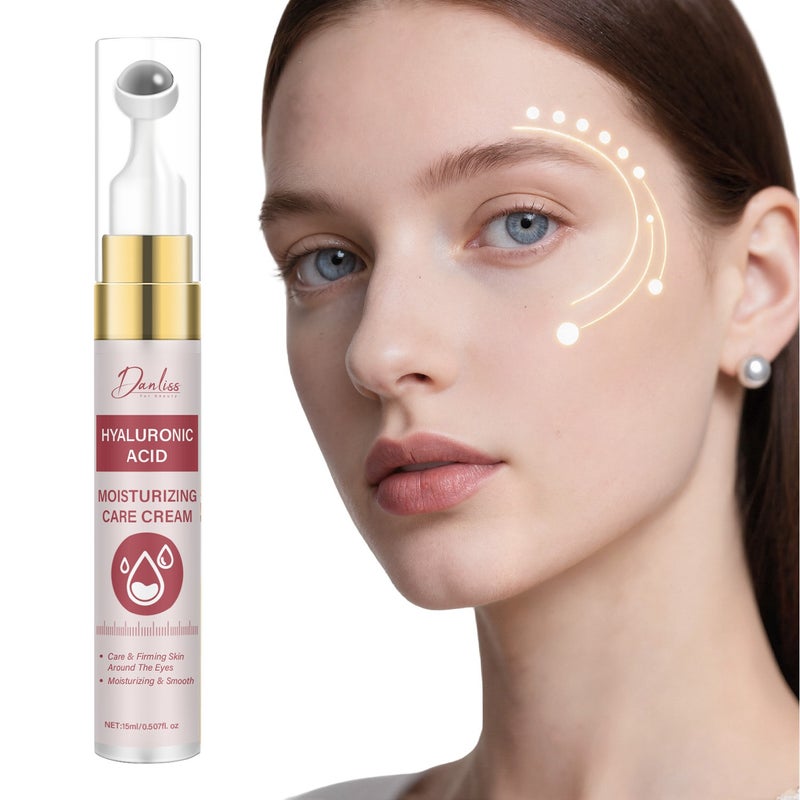 Danliss Hyaluronic Acid Roll-On Moisturizing Eye Cream 15ml - Metal Massager Applicator for Hydrating, Firming, and Smoothing the Eye Area - Image 1