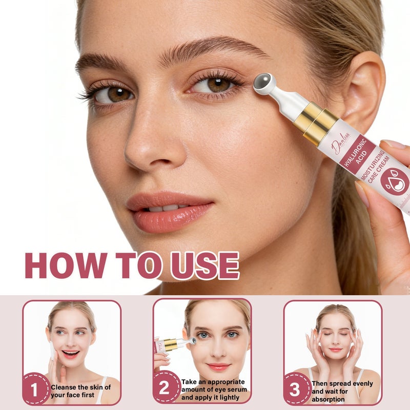 Danliss Hyaluronic Acid Roll-On Moisturizing Eye Cream 15ml - Metal Massager Applicator for Hydrating, Firming, and Smoothing the Eye Area - Image 4