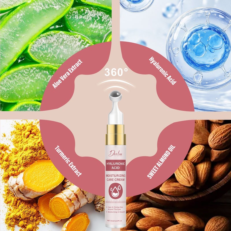 Danliss Hyaluronic Acid Roll-On Moisturizing Eye Cream 15ml - Metal Massager Applicator for Hydrating, Firming, and Smoothing the Eye Area - Image 2