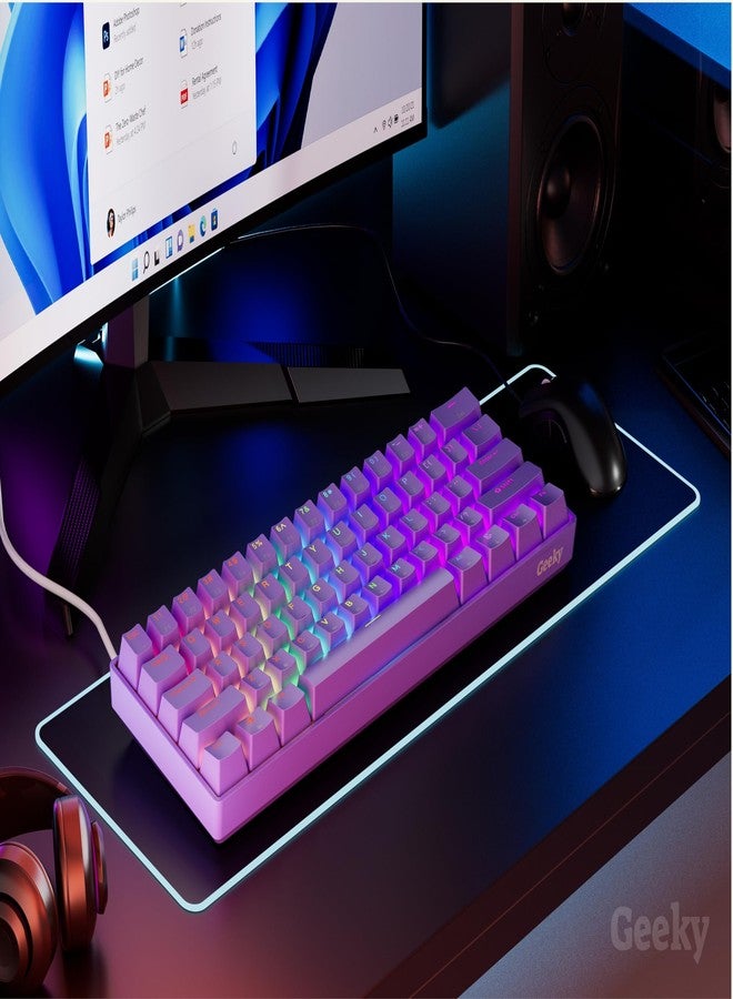 Geeky GK61 60% | Hot Swappable Mechanical Gaming Keyboard | 61 Keys Multi Colour RGB LED Backlight for PC/Mac Gamer| ANSI US American (Lavender, Mechanical Speed Yellow) - Image 4