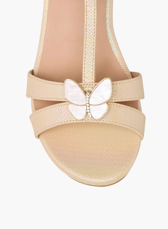 Celeste Girls' Butterfly Accent Block Heel Sandals with Hook and Loop Closure