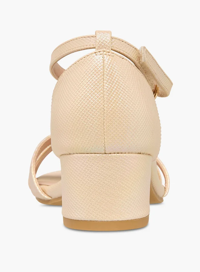Celeste Girls' Butterfly Accent Block Heel Sandals with Hook and Loop Closure