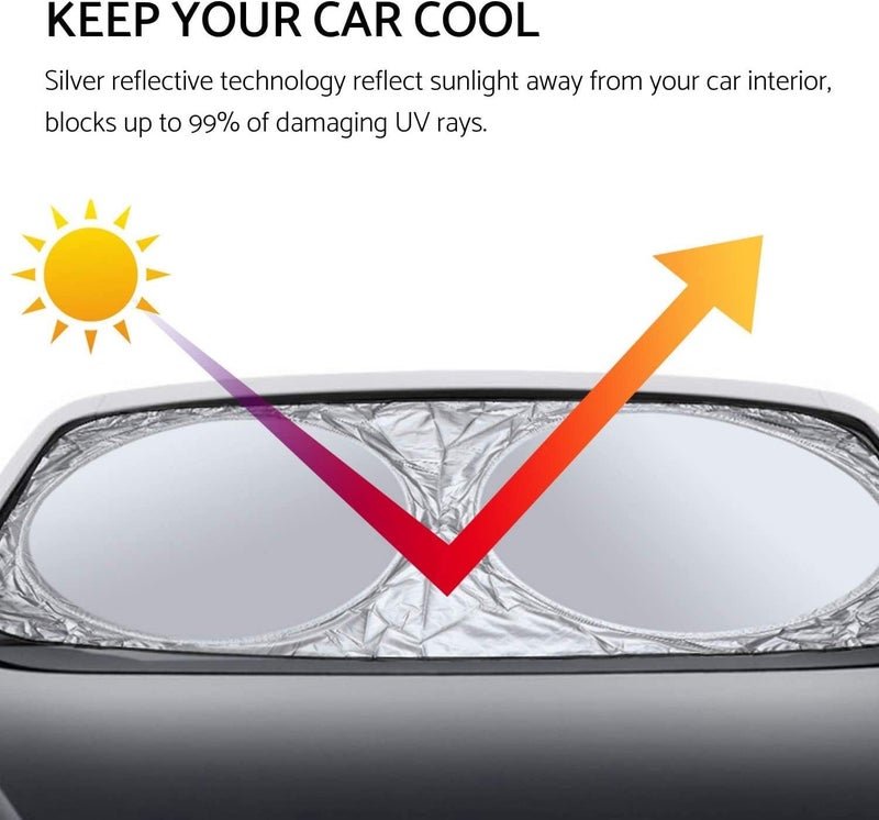 SHOWAY Car Windshield Sun Shade with Storage Pouch | Fits for Car, SUV, Van Front Window - Image 3