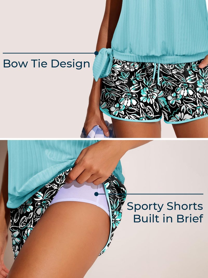 Summer Mae Blouson Womenâ€™s Tankini Swimsuits with Shorts Tummy Control Bathing Suits Side Pockets Black Background Floral 2X-Large 2026 - Image 4