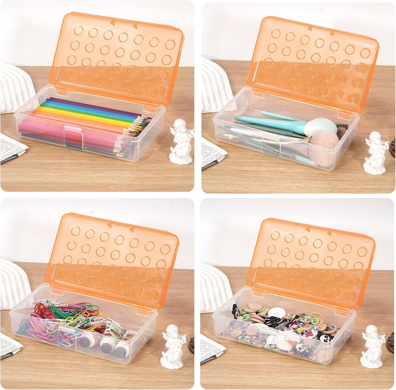 HUTUDD Plastic Pencil Box, Large Pencil Case, Clear Pencil Boxes with Snap-tight Lid, Hard Crayon Box Storage Marker Organizer Containers for Boys Girls Adults School Office Supplies (Clear Orange) - Image 3