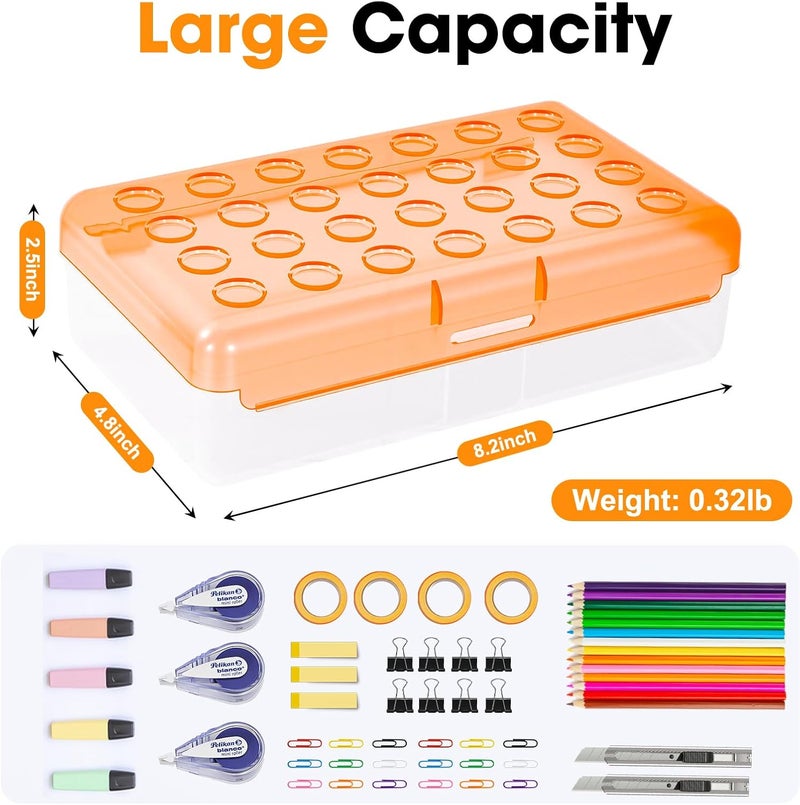 HUTUDD Plastic Pencil Box, Large Pencil Case, Clear Pencil Boxes with Snap-tight Lid, Hard Crayon Box Storage Marker Organizer Containers for Boys Girls Adults School Office Supplies (Clear Orange) - Image 2