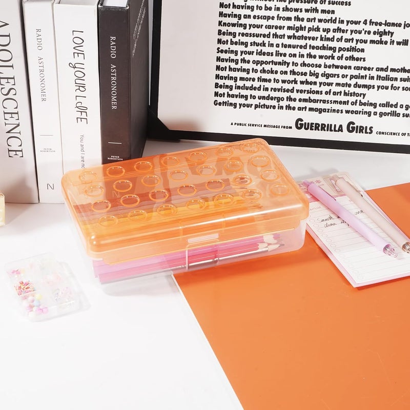 HUTUDD Plastic Pencil Box, Large Pencil Case, Clear Pencil Boxes with Snap-tight Lid, Hard Crayon Box Storage Marker Organizer Containers for Boys Girls Adults School Office Supplies (Clear Orange) - Image 5