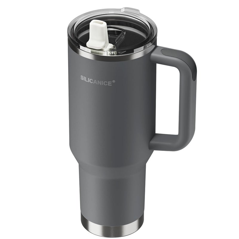 SILICANICE 40oz Insulated Tumbler with Handle, Leakproof Lid with Removable Spout and Straw, Double Wall Stainless Steel, Cup Holder Friendly, Travel/Gym/Office/Home - Gray - Image 1