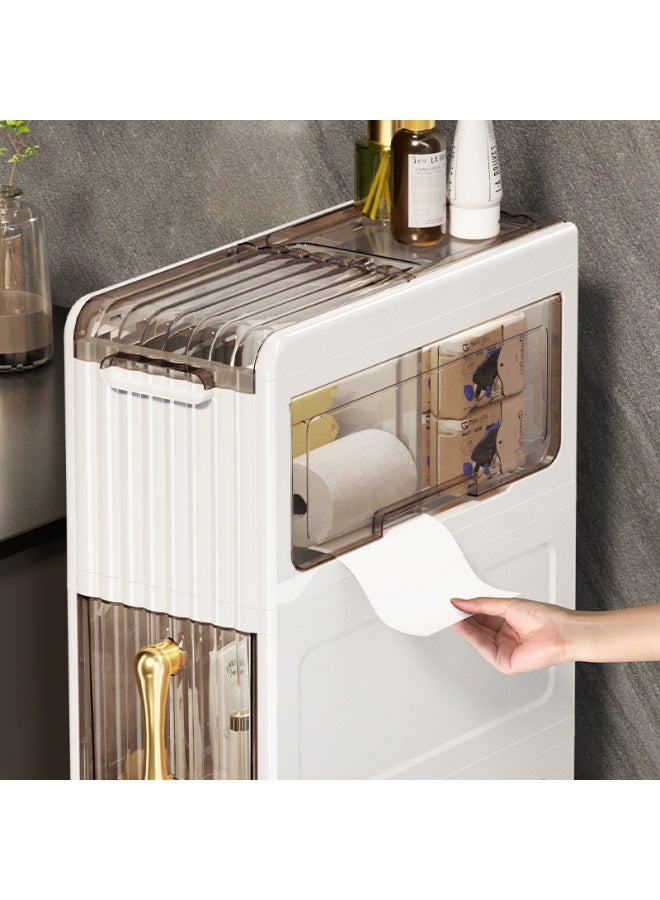 ايست من نون Slim Bathroom Storage Cabinet with Drawers & Tissue Box,Plastic Narrow Rolling Bathroom Tower Cart Waterproof & No Installation for Small Spaces Kitchen Laundry Living Room - Image 4
