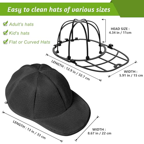 Eiito Hat Washer Cage,Hat Washing Machine with Frame Cage and Hat Washer Bag,Baseball Hat Washer,Suitable for Adult and Kid's 1-Pack Black - Image 2