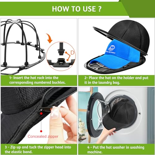 Eiito Hat Washer Cage,Hat Washing Machine with Frame Cage and Hat Washer Bag,Baseball Hat Washer,Suitable for Adult and Kid's 1-Pack Black - Image 3