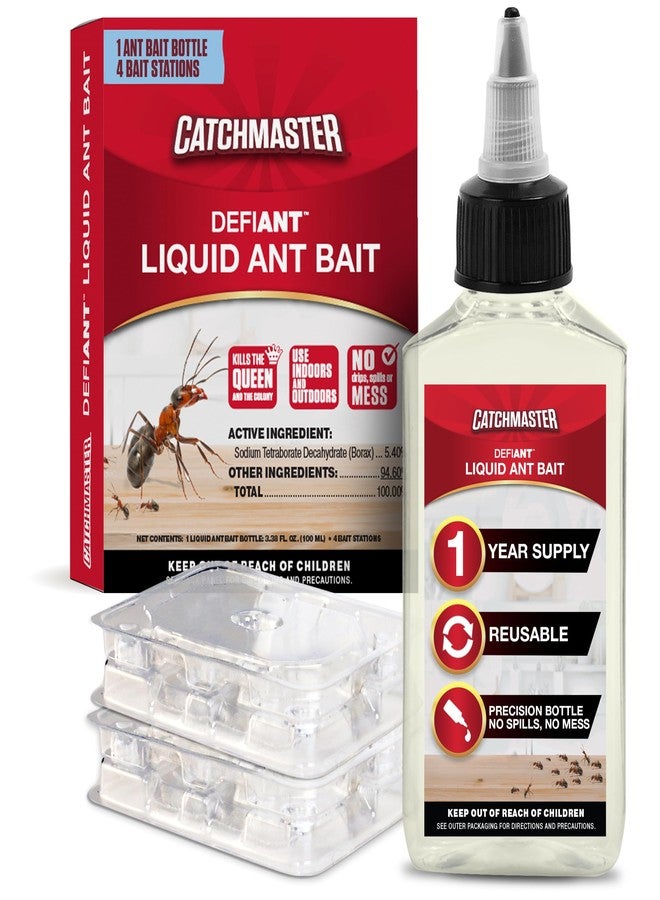 Catchmaster DEFIANT Premium Liquid Ant Killer, 1-Year Supply, Kills the Queen and Colony, No Mess Precision Bottle, Reusable Ant Traps Indoor & Outdoor, Pest Control Traps, Made in USA - Image 1