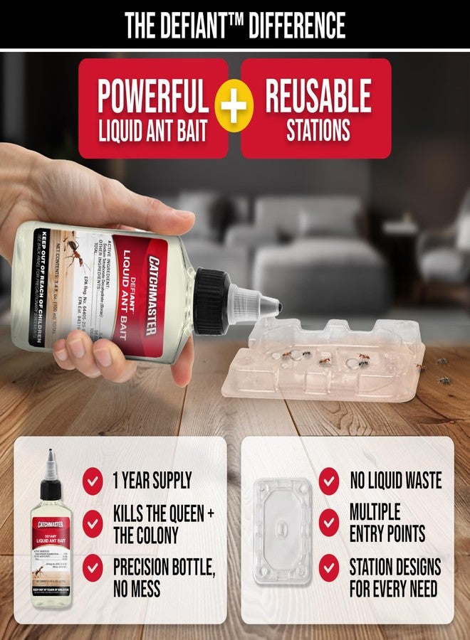 Catchmaster DEFIANT Premium Liquid Ant Killer, 1-Year Supply, Kills the Queen and Colony, No Mess Precision Bottle, Reusable Ant Traps Indoor & Outdoor, Pest Control Traps, Made in USA - Image 2