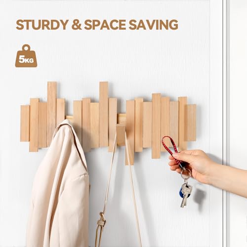 U-Fine Ufine Wood Wall Mounted Coat Rack with 6 Flip-Down Hooks 16 Inch Wall Hooks for Hanging in Entryway, Bathroom, Home Office - Image 5