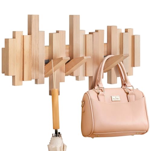 U-Fine Ufine Wood Wall Mounted Coat Rack with 6 Flip-Down Hooks 16 Inch Wall Hooks for Hanging in Entryway, Bathroom, Home Office - Image 1