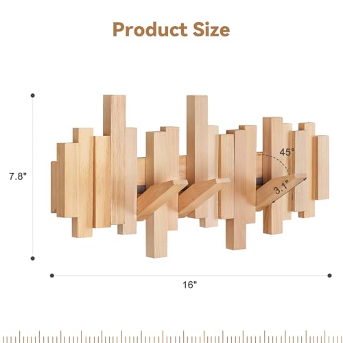 U-Fine Ufine Wood Wall Mounted Coat Rack with 6 Flip-Down Hooks 16 Inch Wall Hooks for Hanging in Entryway, Bathroom, Home Office - Image 4