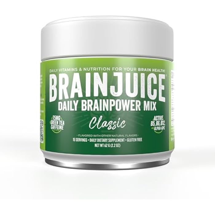 BrainJuice Nootropics Brain Support Supplement, Gluten Free Powder for Energy and Focus, Drink Mix with L Theanine, Alpha GPC, Vitamin B, Organic Green Tea Extract Caffeine, Classic, 15 Servings - Image 1