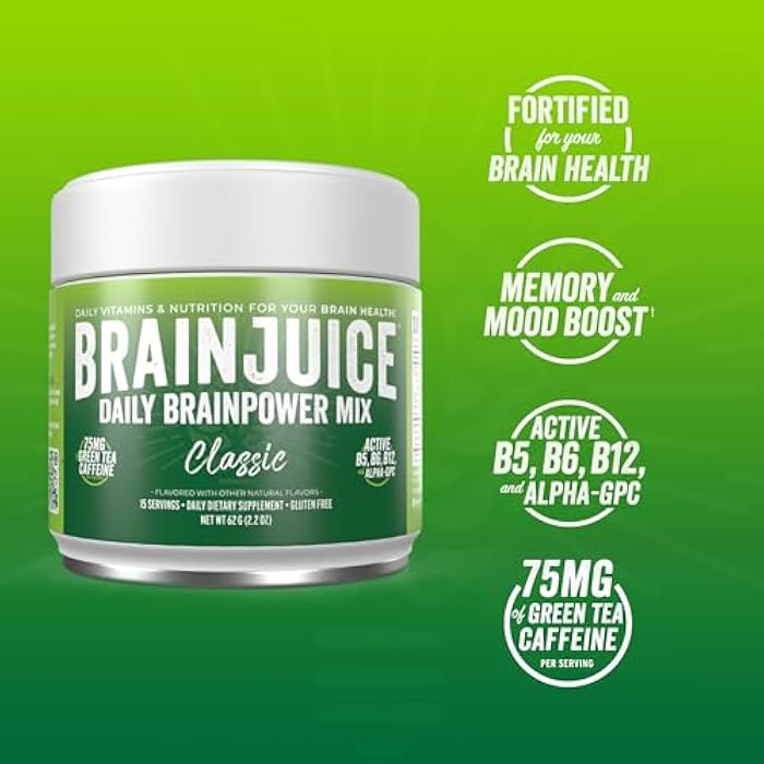 BrainJuice Nootropics Brain Support Supplement, Gluten Free Powder for Energy and Focus, Drink Mix with L Theanine, Alpha GPC, Vitamin B, Organic Green Tea Extract Caffeine, Classic, 15 Servings - Image 3