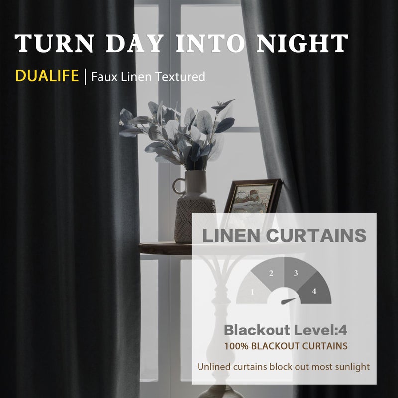 DUALIFE Dark Grey Short Blackout Curtains 54 Inch -Rod Pocket and Back Tab Room Darkening Thermal Insulated Narrow Curtain Panels for Small Window Kitchen Caf? 2 Panels Set W34 x L54 - Image 3