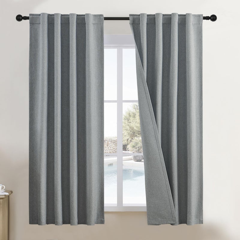 DUALIFE Dark Grey Short Blackout Curtains 54 Inch -Rod Pocket and Back Tab Room Darkening Thermal Insulated Narrow Curtain Panels for Small Window Kitchen Caf? 2 Panels Set W34 x L54 - Image 1