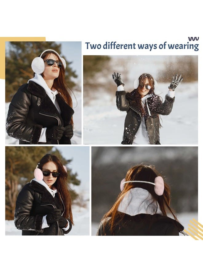 RONRONS Women Soft Plush Earmuffs Outdoor Warmers with Pearl Headband, White, 12cm/4.72inch - Image 4
