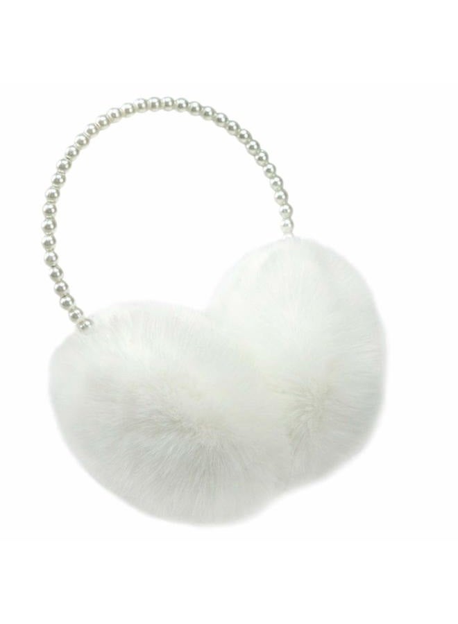 RONRONS Women Soft Plush Earmuffs Outdoor Warmers with Pearl Headband, White, 12cm/4.72inch - Image 1