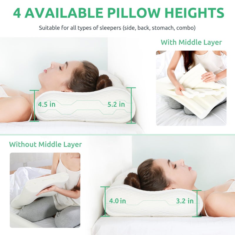 UTTU Cervical Pillow for Neck Pain Relief, Memory Foam Neck Pillow for Sleeping, Adjustable Orthopedic Sandwich Pillow, Contour Cooling for Side Back Stomach Sleeper, King(27.6"Ã—15.7"Ã—5.2"/4.5") - Image 4