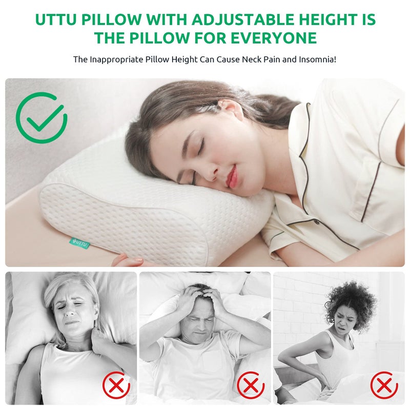 UTTU Cervical Pillow for Neck Pain Relief, Memory Foam Neck Pillow for Sleeping, Adjustable Orthopedic Sandwich Pillow, Contour Cooling for Side Back Stomach Sleeper, King(27.6"Ã—15.7"Ã—5.2"/4.5") - Image 2