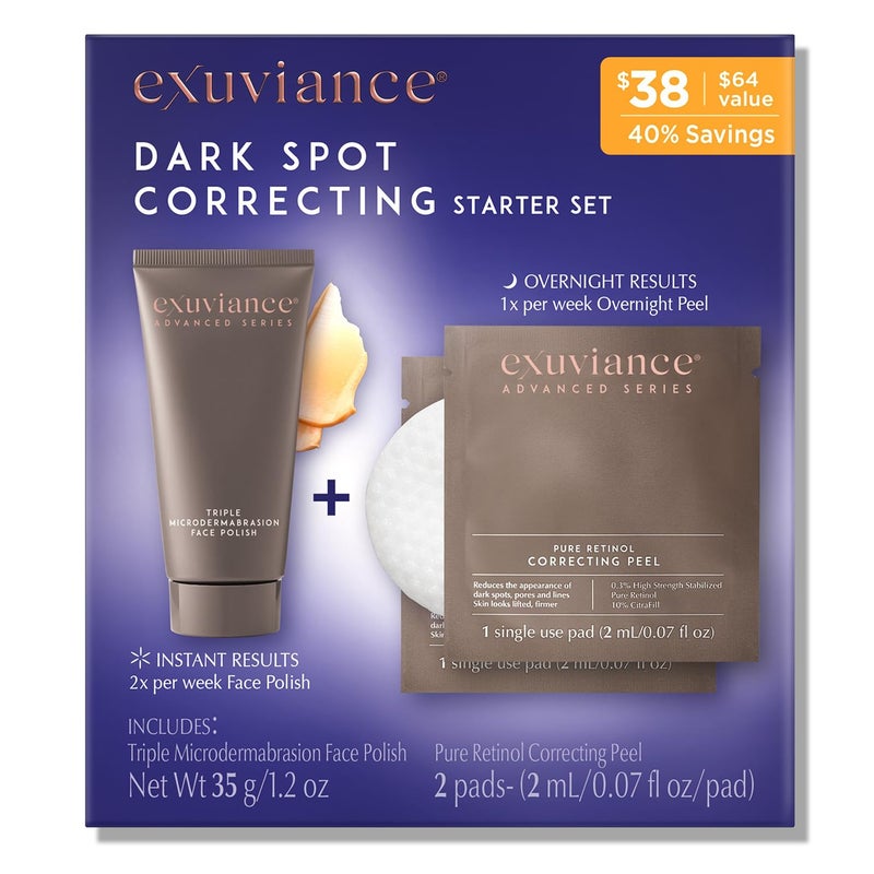 EXUVIANCE Dark Spot Correcting Starter Set (35g Triple Microdermabrasion Face Polish/2 pads Pure Retinol Corecting Peel) - Image 1