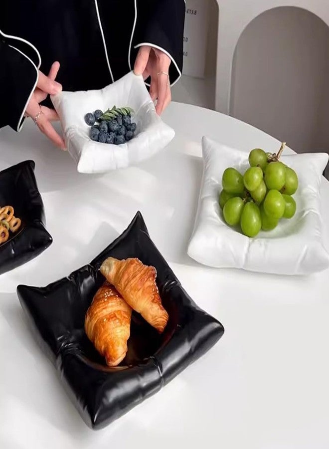 EHERDM Ceramic Pillow-Shaped Dinner Plate Square Pillow Dessert Plate Serving Dishes for Salad Fruit Steak Tableware Dish Creative Appetizer Plate for Wedding Kitchen Party White 8" - Image 2