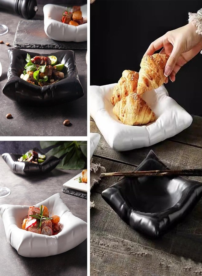 EHERDM Ceramic Pillow-Shaped Dinner Plate Square Pillow Dessert Plate Serving Dishes for Salad Fruit Steak Tableware Dish Creative Appetizer Plate for Wedding Kitchen Party White 8" - Image 3
