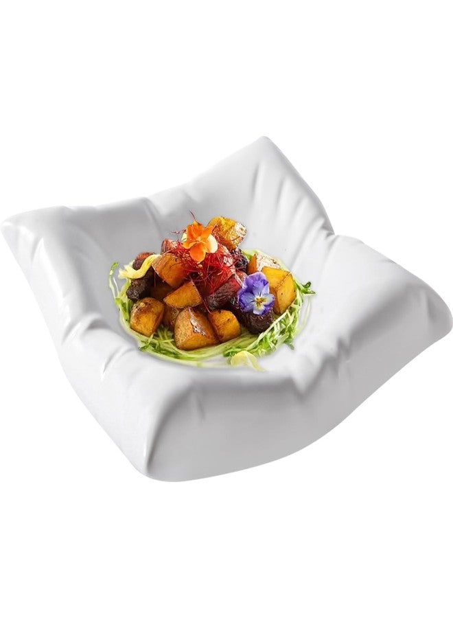 EHERDM Ceramic Pillow-Shaped Dinner Plate Square Pillow Dessert Plate Serving Dishes for Salad Fruit Steak Tableware Dish Creative Appetizer Plate for Wedding Kitchen Party White 8" - Image 1