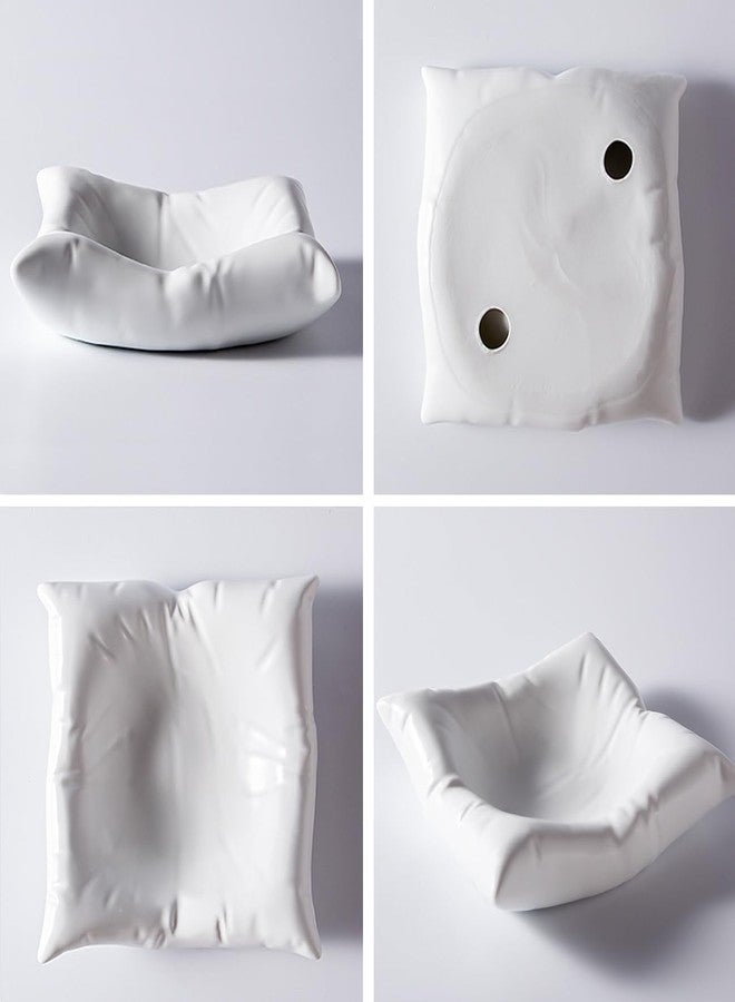 EHERDM Ceramic Pillow-Shaped Dinner Plate Square Pillow Dessert Plate Serving Dishes for Salad Fruit Steak Tableware Dish Creative Appetizer Plate for Wedding Kitchen Party White 8" - Image 4