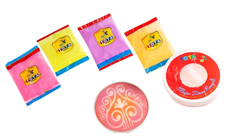 TOTA Magic Rangoli Maker for Navratri Pongal Diwali Pooja Mandir Design Rangoli Powder Colours with 4 Assorted Rangoli Colour Powder, 1 Rangoli Stencil and 1 Magic Rangoli Maker - Image 4