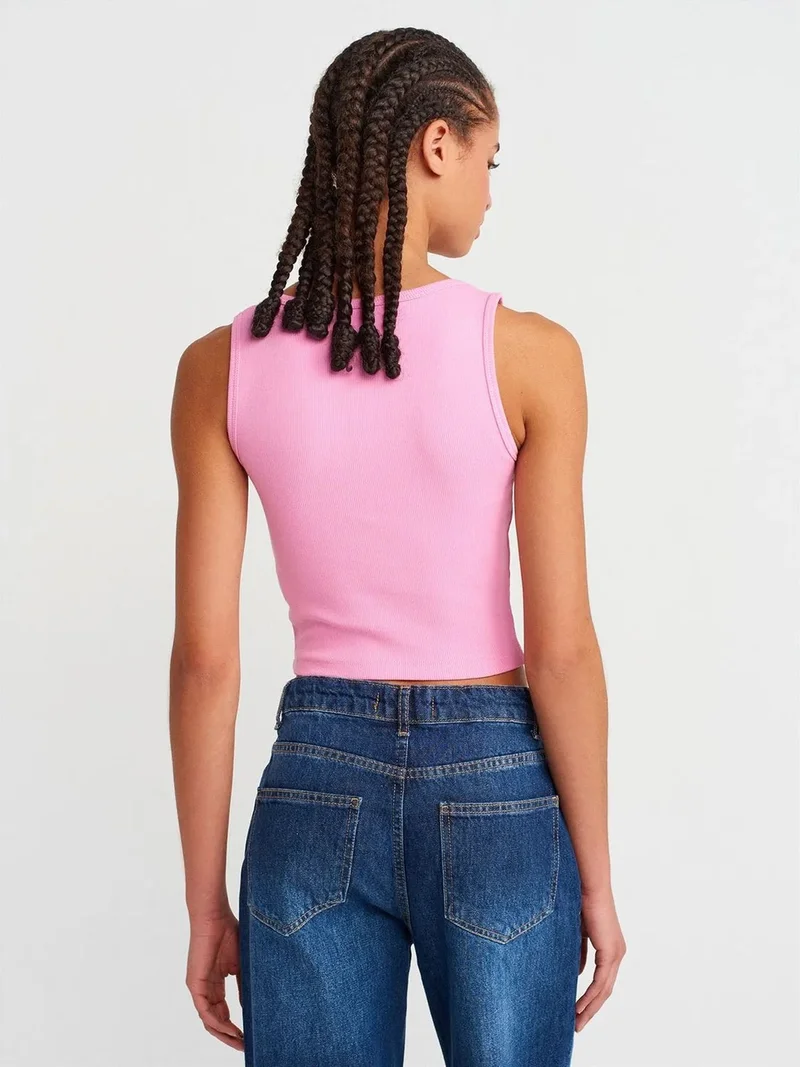 ديلفين DILVIN Women's Ribbed Crop Button-front Cami Blouse