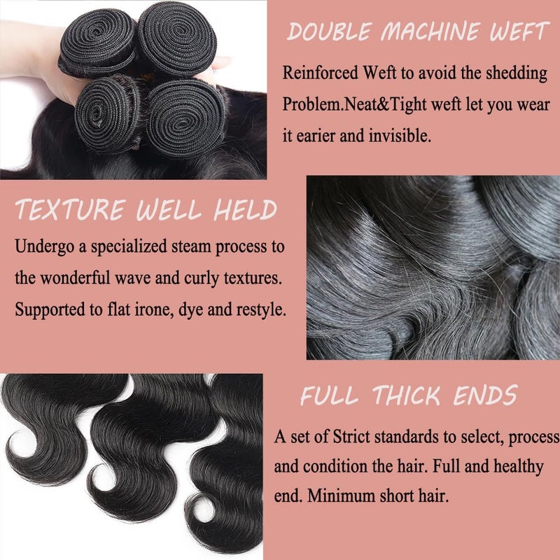Katspon 12A Human Hair Bundles 18 20 22 24 Inch Body Wave Bundles 100% Unprocessed Brazilian Virgin Hair 4 Bundles Human Hair Extensions Quick Weave Human Hair Natural Black - Image 3