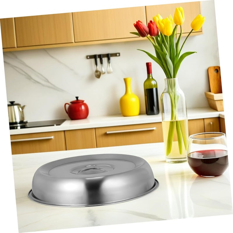 YARNOW 2pcs Stainless Steel Food Cover Basting Cover Melting Dome Griddle Dome Cover Universal Lid for Pots Pans ¼ˆ 28CM ¼‰ - Image 5