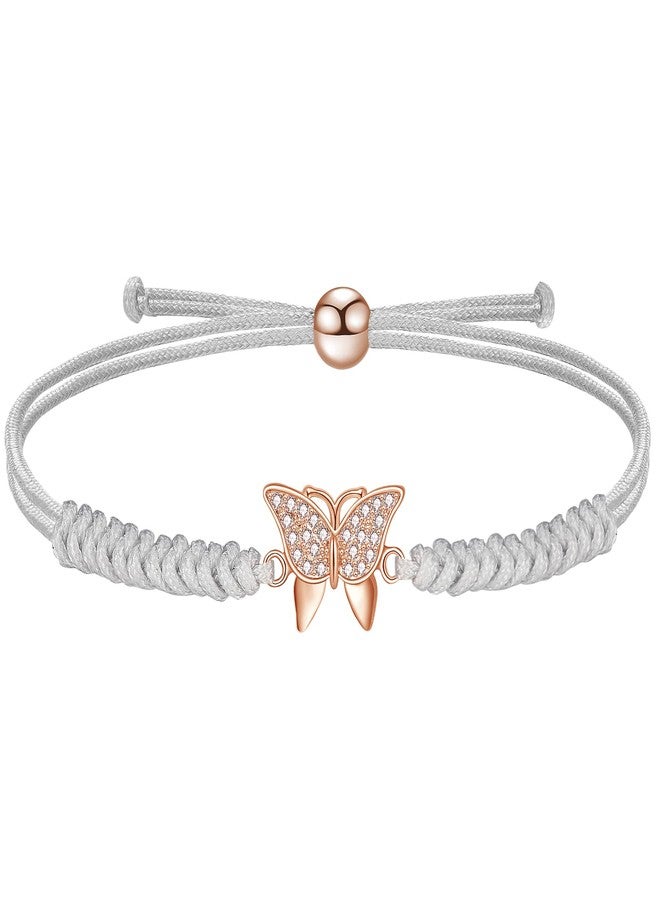 JENDEAR SHINE Butterfly Bracelet for Women, Hand Braided Rope Zirconia Charm Bracelet, Mother's Day Birthday Gifts For Wife Mom Ladies - Image 1