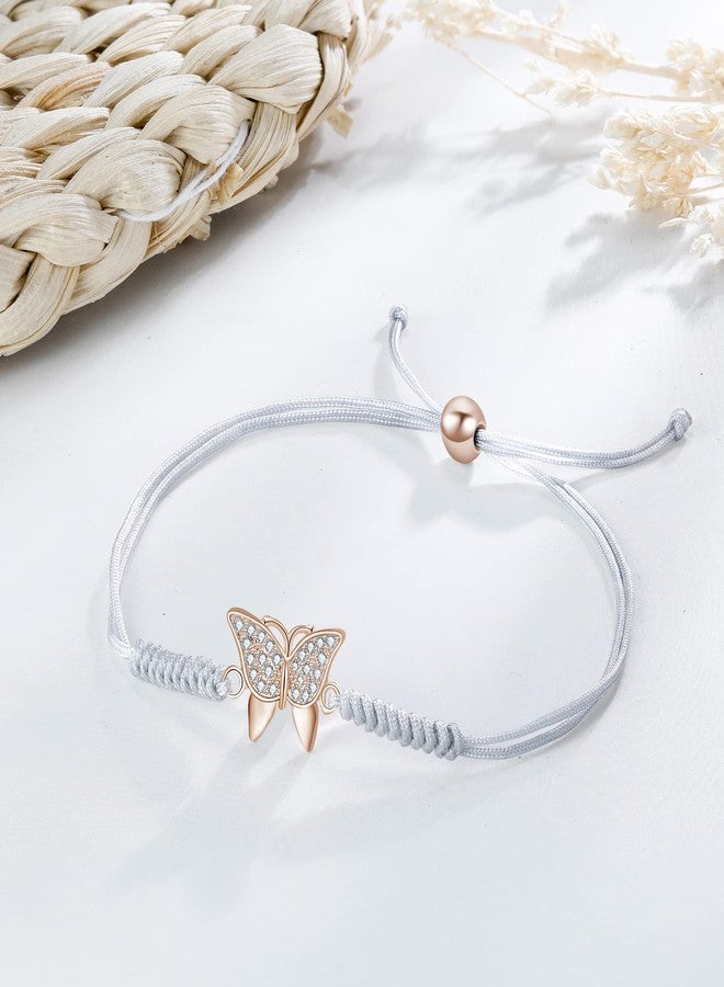 JENDEAR SHINE Butterfly Bracelet for Women, Hand Braided Rope Zirconia Charm Bracelet, Mother's Day Birthday Gifts For Wife Mom Ladies - Image 5