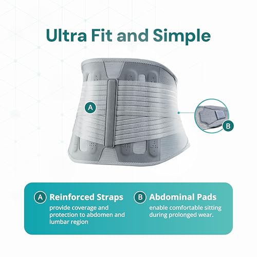 OPPO 2366 High Lumbar Support Back Brace with Flexible Stays - Lower Back Pain Relief, Sciatica Pain Relief, Scoliosis, Herniated Disc - for Elderly and Office Worker (Gray, Large, 1-Pack) - Image 3