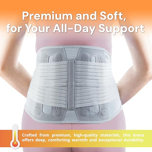 OPPO 2366 High Lumbar Support Back Brace with Flexible Stays - Lower Back Pain Relief, Sciatica Pain Relief, Scoliosis, Herniated Disc - for Elderly and Office Worker (Gray, Large, 1-Pack) - Image 4